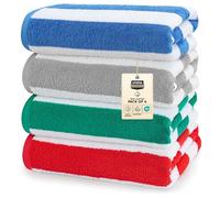 Utopia Towels - Grandes Serviettes de Plage/Piscine Cabana Stripe (76 x 152 cm) - 100% Coton filé, Douces et à séchage Rapide (Lot de 4 - Bleu, Gris, Rouge et Vert)