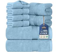 Utopia Towels - Lot de 8 serviettes avec 2 serviettes de bain, 2 essuie-mains et 4 gants de toilette, en 100 % coton filé à l'anneau absorbant de 600 g/m², pour salle de bain, hôtel, spa - Bleu ciel