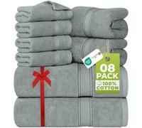 Utopia Towels - Lot de 8 Serviettes en Coton avec Crochet de Suspension - 2 Serviettes de Bain, 2 Serviettes et 4 Serviettes de Toilette - (Gris Froid)