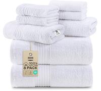 Utopia Towels - Lot de 8 Serviettes incluant 2 Serviettes de Bain, 2 essuie-Mains et 4 débarbouillettes, 100% Coton filé à l’Anneau Absorbant, pour Salle de Bain, hôtel, Sports, Blanc