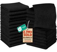 Utopia Towels -Set de Gants de Toilette (Lot de 24 - Noir) -100% Coton filé à l'anneau, Serviettes de Toilette 30 x 30 CM, Debarbouillette très absorbants-Petite Serviettes