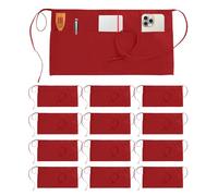 Utopia Wear Lot de 12 tabliers courts à 3 poches pour homme et femme, pour cuisine, restaurant et travaux manuels, rouge