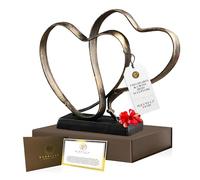 UTOPISH Cadeau d'anniversaire de Mariage - Sculpture en Fer avec Deux cœurs et Croix - 27,7 x 24,1 cm - pour 1er à 50e ou 60e Anniversaire de Mariage - avec Coffret Cadeau et Carte poème