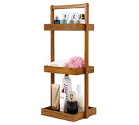 Utoplike Étagère de douche en teck, organiseur de douche sur pied pour salle de bain, étagère autoportante en bois pour douche, baignoire, bureau, 3 niveaux