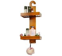 Utoplike Panier de Douche en Teck avec Crochets, Support de Douche Suspendu à 2 Niveaux, étagère de Douche en Bois pour Articles de Toilette, sans perçage