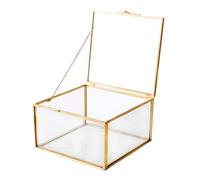Utopz Boîte carrée en verre doré pour bijoux, souvenir, décoration d'intérieur, organisateur de bijoux en verre vintage, boîtes décoratives, laiton et verre transparent, 5 x 5 x 3 cm