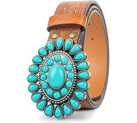 UTOWO Ceinture turquoise occidentale pour femme - Pour cowgirl - Ceinture concho pour jeans, pantalons, robes, Décor turquoise en polyuréthane gaufré - Marron, 43"Belt for 33"-37" waist