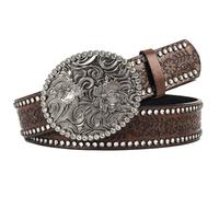 UTOWO Ceinture western en cuir turquoise avec boucle en bronze réglable pour jeans de 68,6 à 99,1 cm, Fleur diamant marron foncé, 38MM/1.5Inches Wide