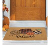 UTOWO Fall-Pumpkins Welcome-Paillasson antidérapant en fibre de coco synthétique pour porte d'entrée Motif léopard Moisson citrouille 45,7 x 76,2 cm