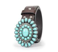 UTOWO Femmes Western-Turquoise-Belt Embossed-PU-Cuir-Cowgirl-Ceinture Appliques-Jeans-Pants-Robes pour Rodéo-Country-Concert, Décoration turquoise en relief PU - Café, 43"Belt for 33"-37" waist