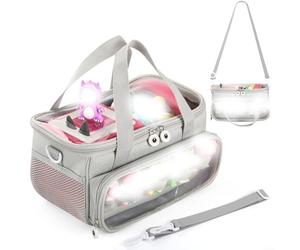 UTTASU Sacs de rangement, étui de transport portable pour lecteur audio Toniebox et figurines - Sac de rangement spacieux avec bandoulière, PVC et tissu, plusieurs options de couleur (gris)