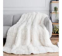 Uttermara Couverture lestée en fausse fourrure à poils longs de 6,8 kg, en molleton, très douce, en peluche, envers en sherpa - Couvertures décoratives en fourrure longue, 152,4 x 203,2 cm, crème