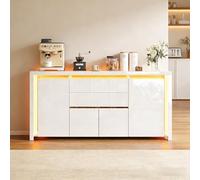 UTTQEW Buffet Blanc Laqué 4 Portes 2 Tiroirs avec Éclairage LED, Meuble de Rangement Commode Moderne, Buffet de Cuisine pour Salon, Cuisine ou Entrée, Design Haut Brillant, Blanc(Blanc, 160×35×75 CM)