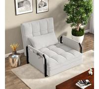UTTQEW Fauteuil Convertible À Accoudoir et Dossier Réglable À 5 Positions, Chauffeuse 1 Place Adulte Convertible Fauteuil Bas, Canapé Pliant, pour Salon, Bureau, Chambre, Boucle Stoff, Beige