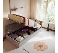 UTTQEW Lit Coffre 90x200 cm avec hydraulique, Canapé Lit Rembourré avec Éclairage LED et Ports USB, lit Simple Multifonction avec Sommier à Lattes, Flanelle Gris(sans Matelas) (Gris, 90x200 cm)