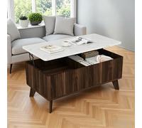 UTTQEW Table Basse Relevable avec Rangement, Table de Salon avec Compartiment Caché et Texture Unique, Coffee Table Moderne pour Salon, Bureau et Balcon, Couleur Noyer, 105x53x45 CM