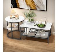 UTTQEW Tables Basses Gigognes Lot de 2, Table Gigogne Design Marbre, Tables de Salon Séparées, Cadre en Métal, Table Basse Salon Rectangulaire avec Espace de Rangement, Noir et Doré