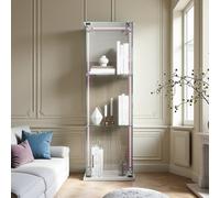 UTTQEW Vitrine en Verre avec LED, Vitrine de Collection avec 3 Étagères en Verre et 1 Portes Verrouillables, sur Pied Vitrines Trempé Moderne pour Salon, Bureau(Bande LED Blanche, 39.8x35x123.3 cm)