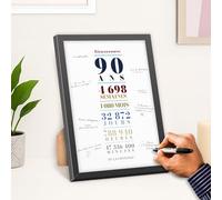 UTTSCHEID Carte Souvenir Personnalisable Élégante - Idéale pour Anniversaire, Mariage, Retraite - Affiche Typographique Verticale - Alternative au Livre d’Or (Avec cadre, 90 Ans)