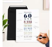 UTTSCHEID Carte Souvenir Personnalisable Élégante - Idéale pour Anniversaire, Mariage, Retraite - Affiche Typographique Verticale - Alternative au Livre d’Or (Sans cadre, 60 Ans)