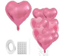 UTXN Lot de 10 Ballons en Forme de cœur Rose, 45,7 cm, en Aluminium, en Forme de cœur Rose, avec Colle, pailles, Rubans, décorations de Saint-Valentin pour la Saint-Valentin, Mariage