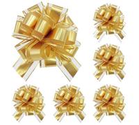 UTXN Lot de 6 Grands nœuds à Tirer de 6 Pouces, nœuds dorés pour Emballage Cadeau, nœuds Cadeaux, nœud Cadeau d'anniversaire, Grands nœuds Cadeaux pour Noël, Saint-Valentin, Mariage