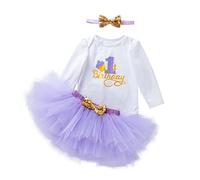 UUAISSO Bébé Fille Mon 1er Anniversaire Barboteuse À Manches Longues Tutu Robes Avec Bandeau Tenues Pour Bébé Manches longues Violet1 12 mois