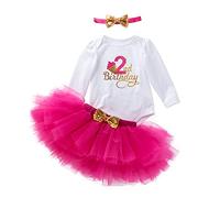 UUAISSO Bébé Fille Mon 1er Anniversaire Barboteuse À Manches Longues Tutu Robes Avec Bandeau Tenues Pour Bébé Manches longues rose rouge2 2 ans