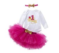 UUAISSO Bébé Fille Mon 1er Anniversaire Barboteuse À Manches Longues Tutu Robes Avec Bandeau Tenues Pour Bébé Manches longues Rose rouge1 12 mois