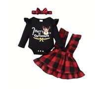 UUAISSO Bébé Fille Vêtements De Noël Barboteuse À Manches Longues Bretelles Jupe À Carreaux Ensemble Tenue Nouveau-Né Noir 12-18 mois