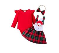 UUAISSO Bébé Fille Vêtements De Noël Barboteuse À Manches Longues Bretelles Jupe À Carreaux Ensemble Tenue Nouveau-Né Père Noël rouge 3-6 mois