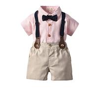 UUAISSO Enfant en Bas âge Bébé Garçon Gentleman Tenues à Manches Courtes Body Chemises Jarretelles Pantalon été Infantile Petit Garçon Costumes
