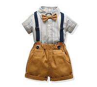 UUAISSO Enfant en Bas âge Bébé Garçon Gentleman Tenues à Manches Courtes Body Chemises Jarretelles Pantalon été Infantile Petit Garçon Costumes