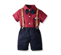 UUAISSO Enfant en Bas âge Bébé Garçon Gentleman Tenues à Manches Courtes Body Chemises Jarretelles Pantalon été Infantile Petit Garçon Costumes