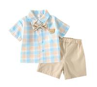 UUAISSO Ensemble D'été pour Bébé Garçon Polo à Manches Courtes et Short avec Ours en Peluche Abricot à carreaux 6-9 mois