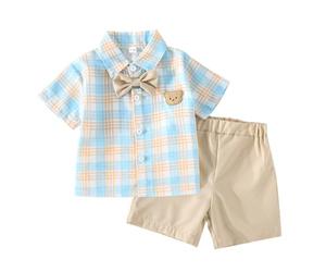 UUAISSO Ensemble D'été pour Bébé Garçon Polo à Manches Courtes et Short avec Ours en Peluche Abricot à carreaux 12-18 mois