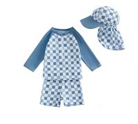 UUAISSO Ensemble Maillot de Bain Une Pièce à Manches Longues Bébé Garçon avec Chapeau de Soleil Idéal pour Les Vacances Bleu foncé 18-24 Mois