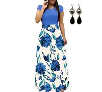 UUAISSO Femmes Robe De Plage Longue Decontractée Tunique Manche Courte ÉTé Boho Maxi Grande Taille H-Bleu-Manche Courte M