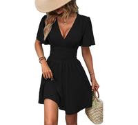 UUAISSO Robe Décontractée Femmes à Manches Longues Taille Haute Ligne A Robe Portefeuille à Col en V Robe Mi Longue