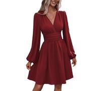 UUAISSO Robe Décontractée Femmes à Manches Longues Taille Haute Ligne A Robe Portefeuille à Col en V Robe Mi Longue
