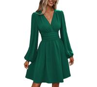 UUAISSO Robe Décontractée Femmes à Manches Longues Taille Haute Ligne A Robe Portefeuille à Col en V Robe Mi Longue
