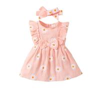 UUAISSO Robe D'été Décontractée à Motif Marguerite Décontractée Robe D'été Cadeau Vêtements Bébé Fille Nouveau-né avec Bandeau