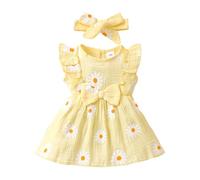 UUAISSO Robe D'été Décontractée à Motif Marguerite Décontractée Robe D'été Cadeau Vêtements Bébé Fille Nouveau-né avec Bandeau