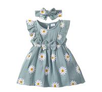 UUAISSO Robe D'été Décontractée à Motif Marguerite Décontractée Robe D'été Cadeau Vêtements Bébé Fille Nouveau-né avec Bandeau