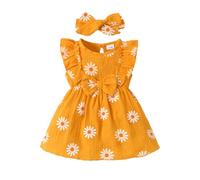 UUAISSO Robe D'été Décontractée à Motif Marguerite Décontractée Robe D'été Cadeau Vêtements Bébé Fille Nouveau-né avec Bandeau