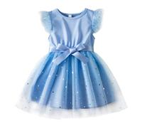 UUAISSO Robe Tutu à Volants Fleurie Ciel étoilé Petite Bébé Fille Robe de Princesse pour Les Fêtes D'été Bleu Clair étoilé 5-6 Ans