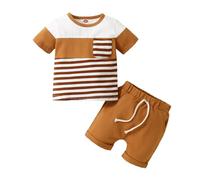 UUAISSO Vêtements Bébé Garçon à Manches Courtes Hauts à Rayures Dinosaures Ensemble de Shorts à Imprimé ours Tenues D'été pour Bébé Garçon Couleur chocolat 6-12 mois