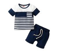 UUAISSO Vêtements Bébé Garçon à Manches Courtes Hauts à Rayures Dinosaures Ensemble de Shorts à Imprimé ours Tenues D'été pour Bébé Garçon Bleu marine 18-24 mois