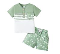 UUAISSO Vêtements Bébé Garçon à Manches Courtes Hauts à Rayures Dinosaures Ensemble de Shorts à Imprimé ours Tenues D'été pour Bébé Garçon Vert clair 2-3 ans