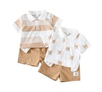 UUAISSO Vêtements pour Bébé Garçon Mini-Hauts à Manches Courtes Débardeur Dinosaure et Ours Ensembles Short Rayés Vêtements D'été Rayures kaki/Chien blanc 12-18 mois